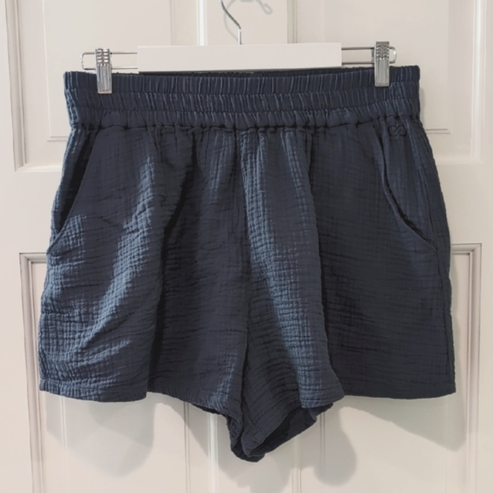 Calia High Waist Slate Blue Gauzy Cotton Shorts with Elastic Waistband